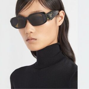 PRADA Rectangular Logo Sunglasses PR 17WSF Black/Yellow Marble/Dark Brown Unisex